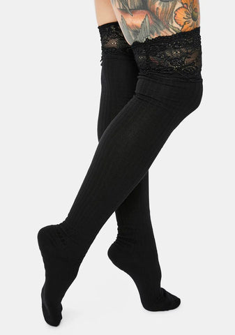 Shadow Specter Lace Thigh High Socks