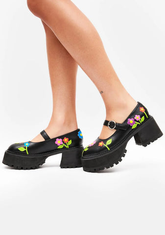 No Justice Floral Mary Janes