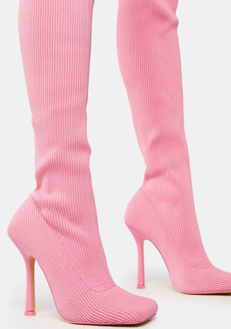 Pink Bubbles Knitted Knee High Boots