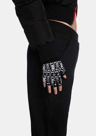 Skull Fairisle Fingerless Knit Gloves
