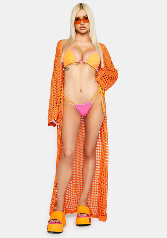 Orange Toweling Holidae Triangle Bikini Top