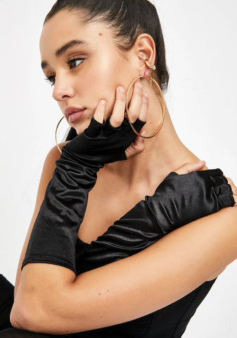 Noir From Afar Satin Gloves