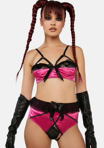 x Bettie Page Inga Pink Ruffle Crotchless Brief
