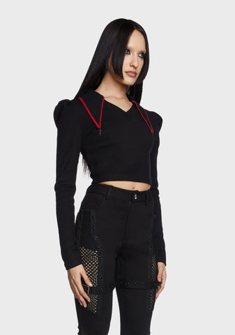 V-Neck Pointed Collar Princess Long Sleeve Top