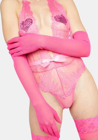 X Bettie Page Hot Pink Gloves