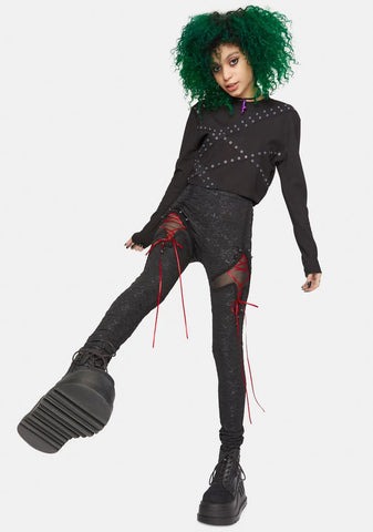 Ribbon Lace Up Paneled Pants