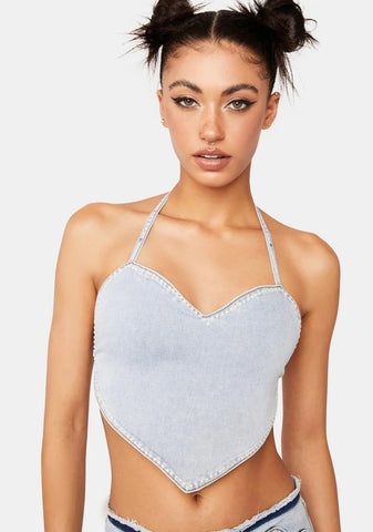 Pearly Heart Denim Top