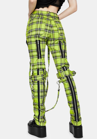 Neon Lime Plaid Bondage Pants