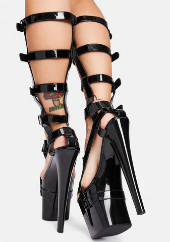 X HI Black Patent Platform Heels