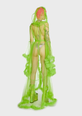 Lady Luxxx Feather Robe - Neon Green
