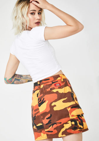 Slash Pocket Camo Cargo Skirt