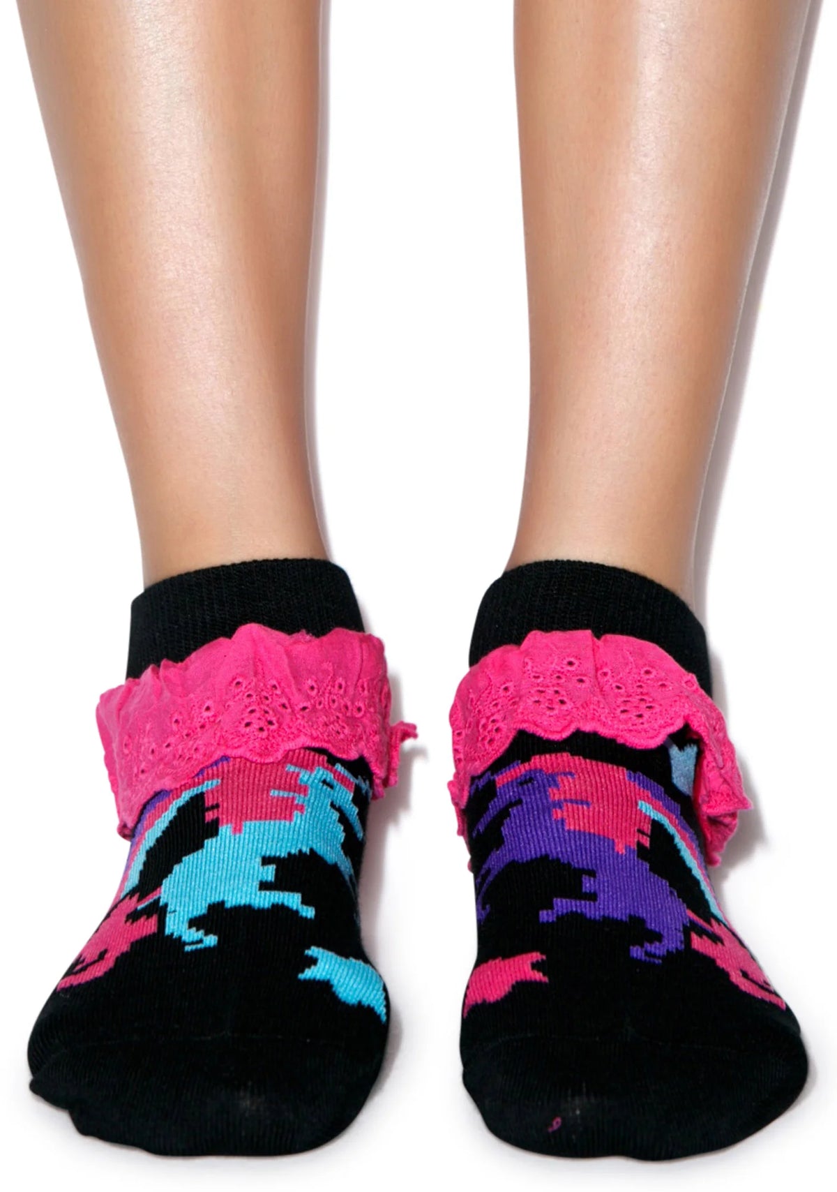Pixel Unicorn Eyelet Ankle Sock