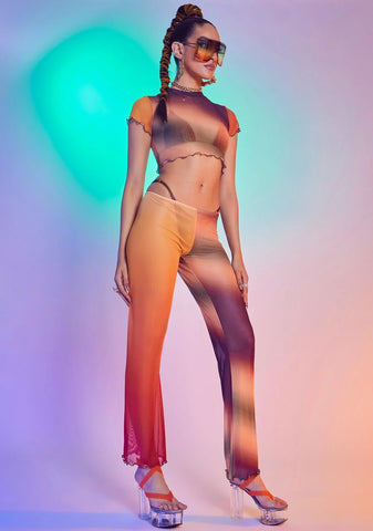 Ombre Mix Print Mesh Beach Trousers