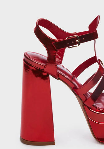 Red Metallic Tacy Platform Sandals