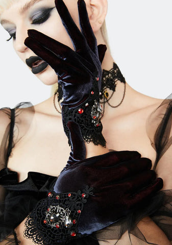 Velvet Embroidered Gloves