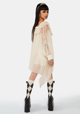 Off White A-Line Ruffle Dress