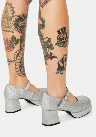 Silver Recess Junkie Glitter Mary Janes