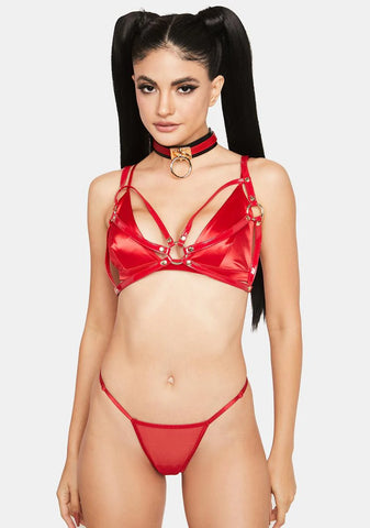 Red Open Harness Bra Top