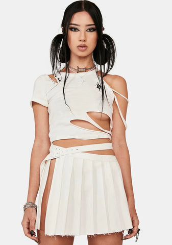 Distortion Off White Pleated Wrap Skirt