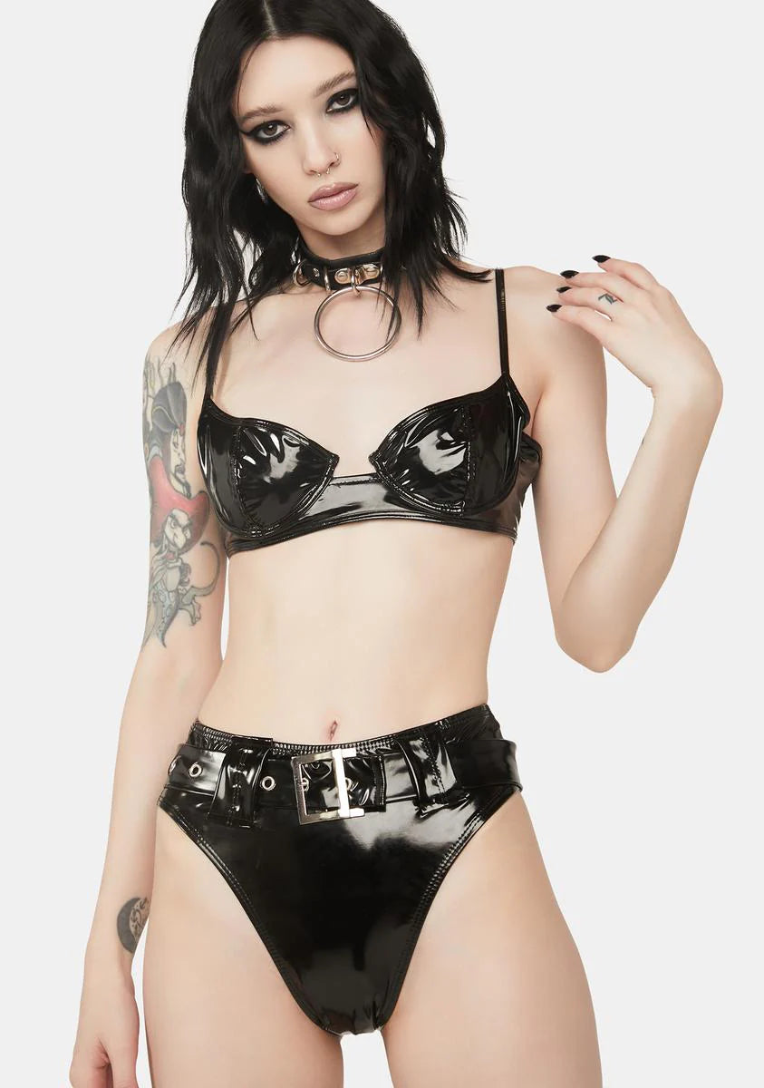 Belted Vinyl High Waist Shorts