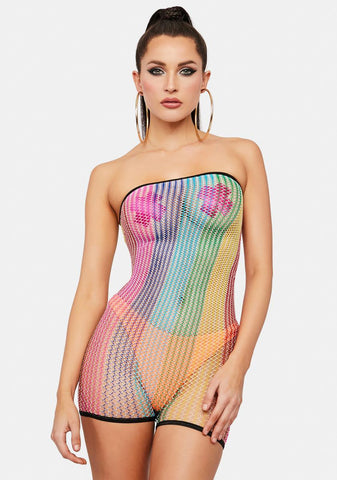 Rainbow Rave Fishnet Romper