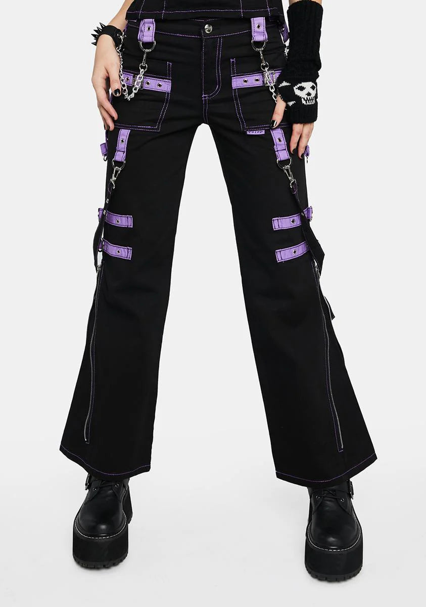 Lavender Buckle Strap And Ring Pants
