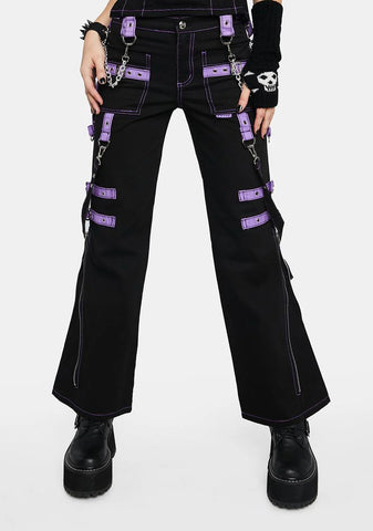 Lavender Buckle Strap And Ring Pants