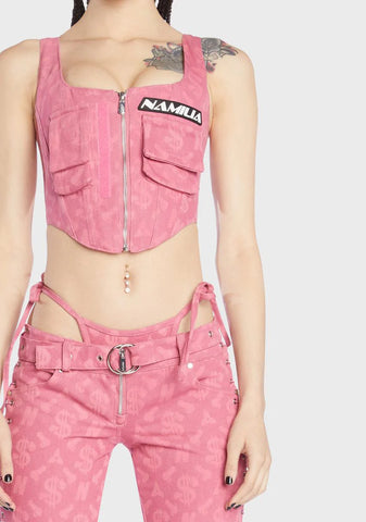 Pink Monogram Denim Corset Top