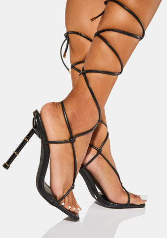 Noir I'm Every Woman Lace Up Heels