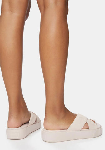 Pink Suede Platform Slides