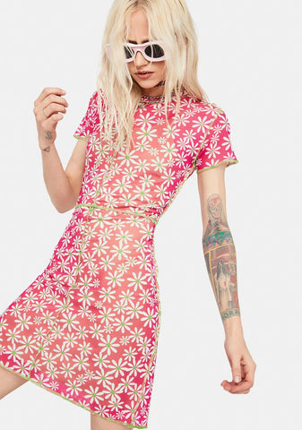 Slasher Floral Mesh Mini Dress