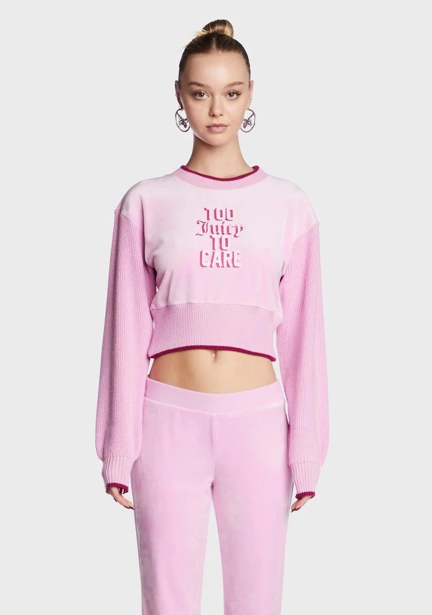 Too Juicy To Care Velour Cropped Sweater