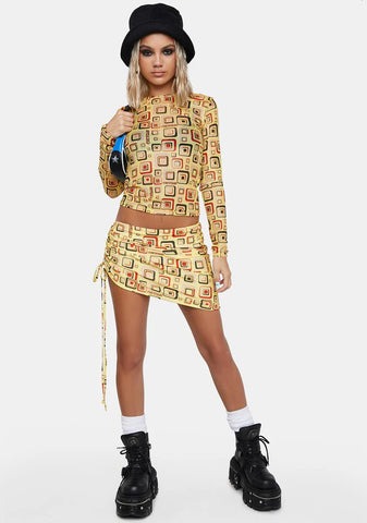 Yellow Cubby Ruched Mini Skirt