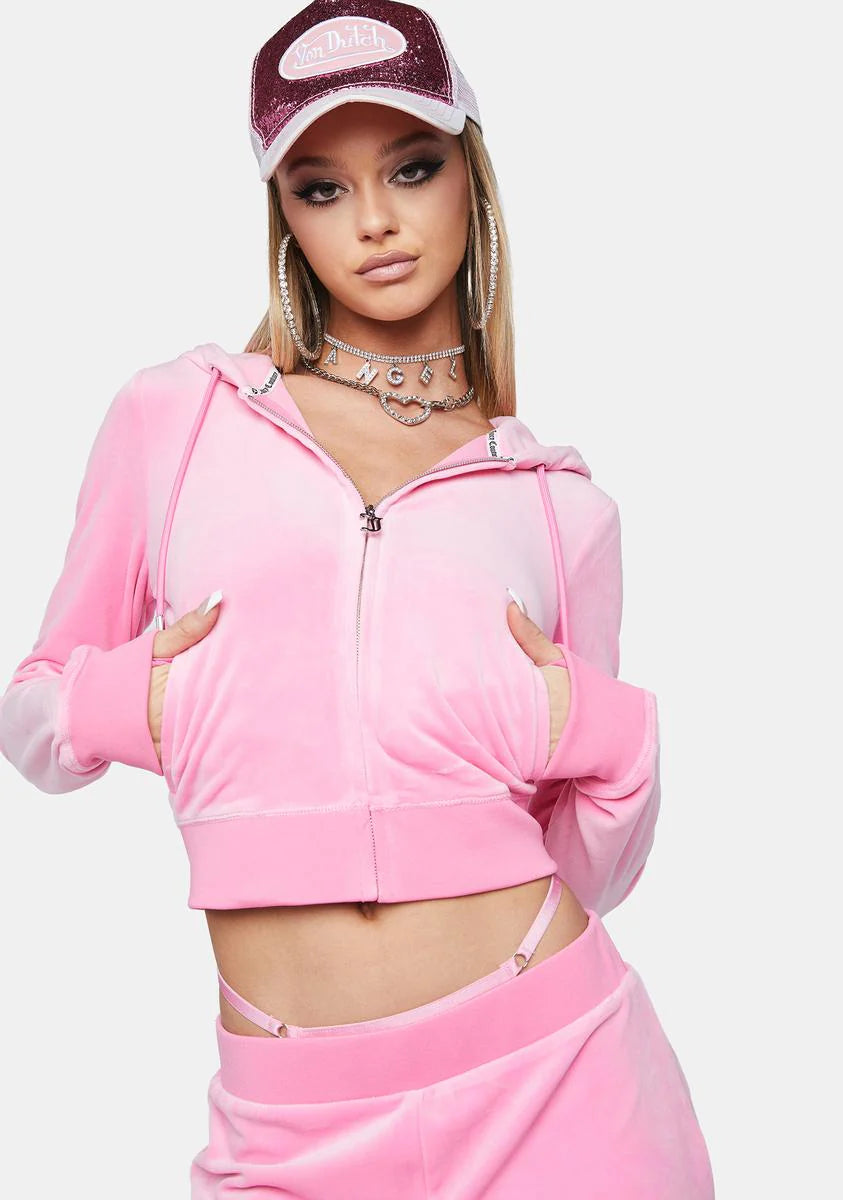 Pink OG Big Bling Velour Hoodie