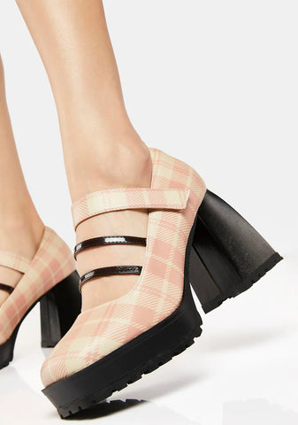 Pink Plaid Mary Jane Heels