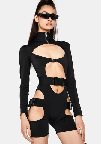 Buckle Long Sleeve Cut-Out Bodysuit