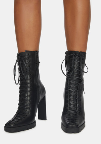 Synth Genuine Leather Lace-Up Ankle Boots