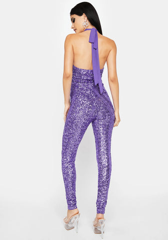 Lilac All Night Long Sequin Jumpsuit