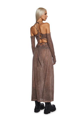 Downbeat Hooded Maxi Dress - Brown