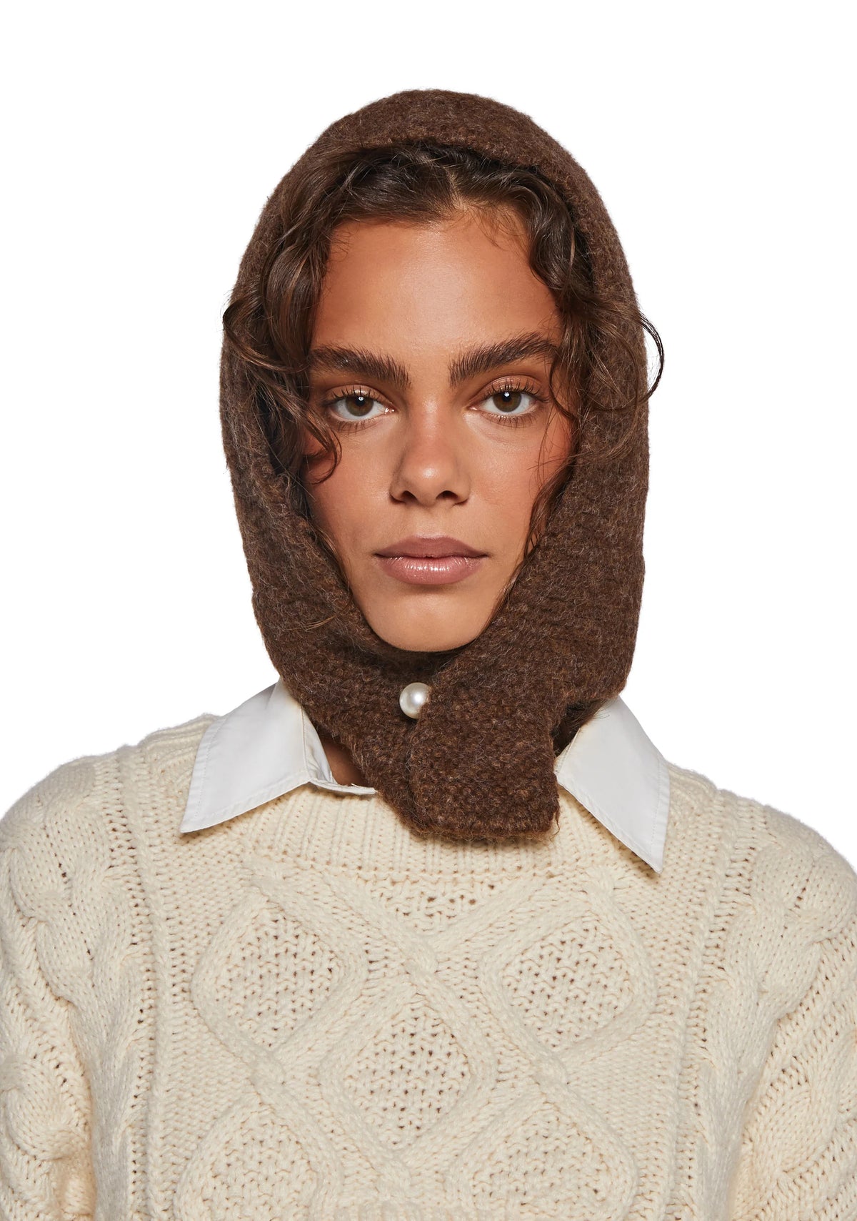 Fall Vibing Knit Hood - Brown
