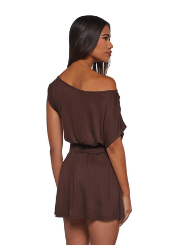 Crush Damage Off The Shoulder Dress - Brown