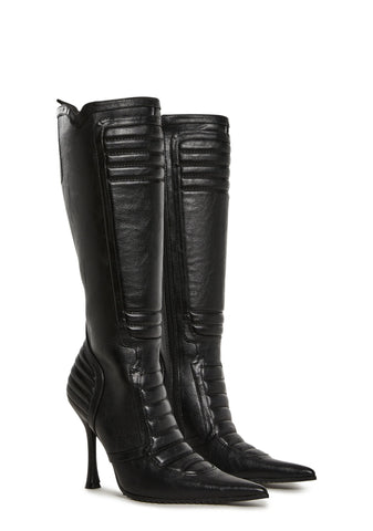 Motorcrossed Knee High Boots