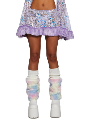 Sequin Faux Fur Trimmed Skirt - Lavender