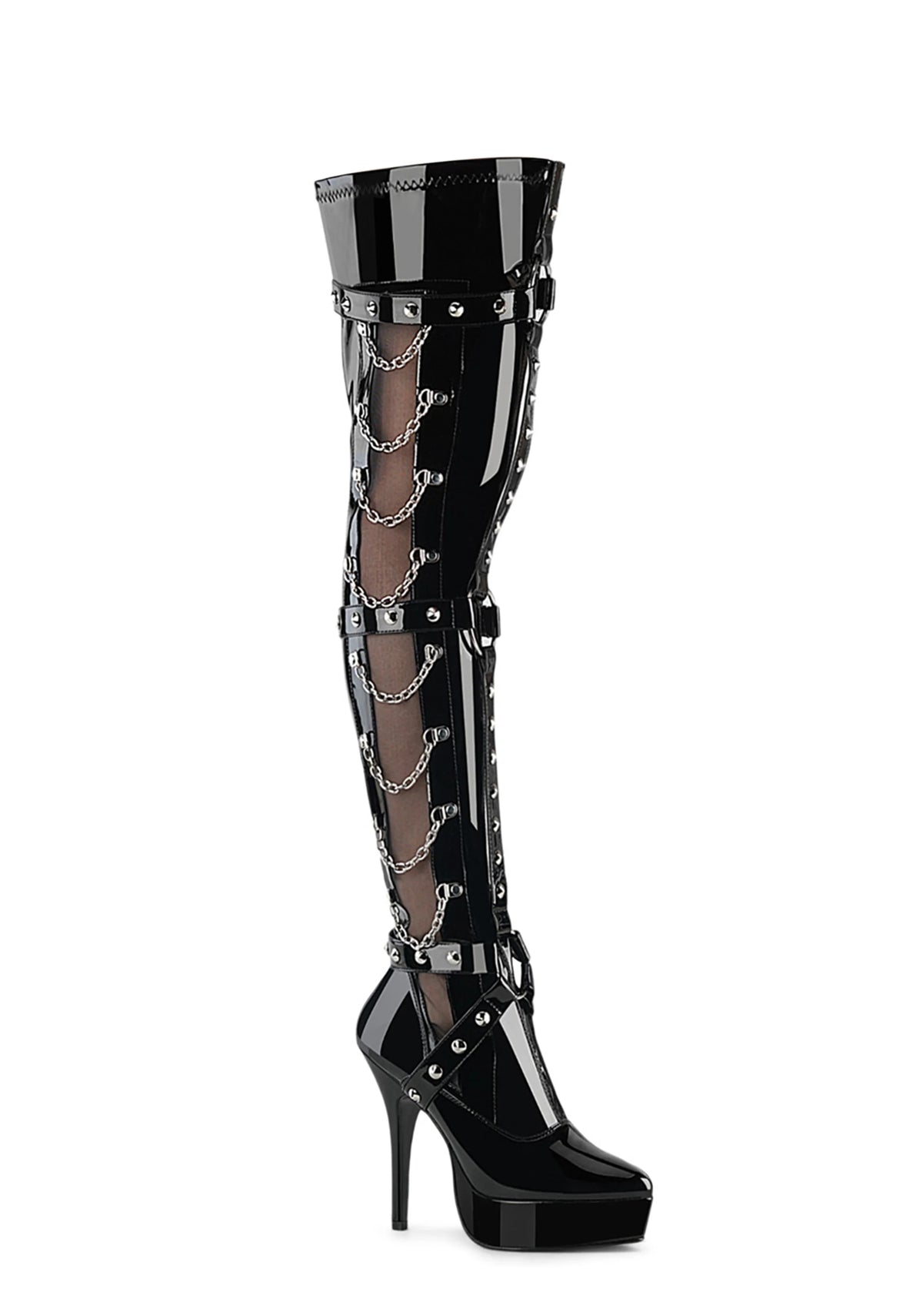 Indulge-3026 Platform Thigh High Boots-Black