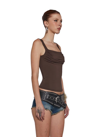 Text Me Ruched Top - Brown