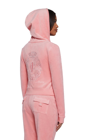 Crown Heritage Cotton Velour Hoodie - Pink