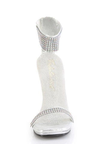 Chic-40 Platform Ankle Strap Rhinestone Sandals-Silver