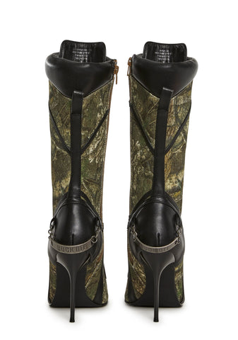 Camo Lace Up Heeled Boots
