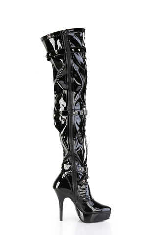 Indulge-3026 Platform Thigh High Boots-Black