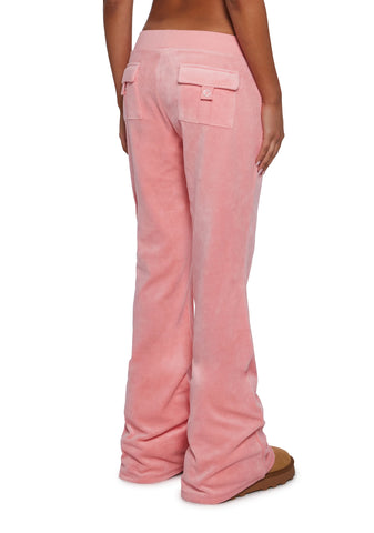 Crown Heritage Cotton Velour Track Pants - Pink